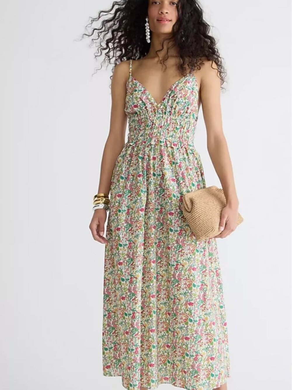 J.Crew Liberty Fabric smocked waist v-neck dress 2 NWT